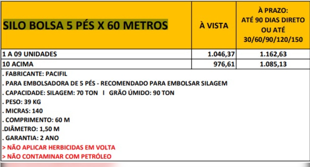 SILO BOLSA 5 PÉS X 60 METROS