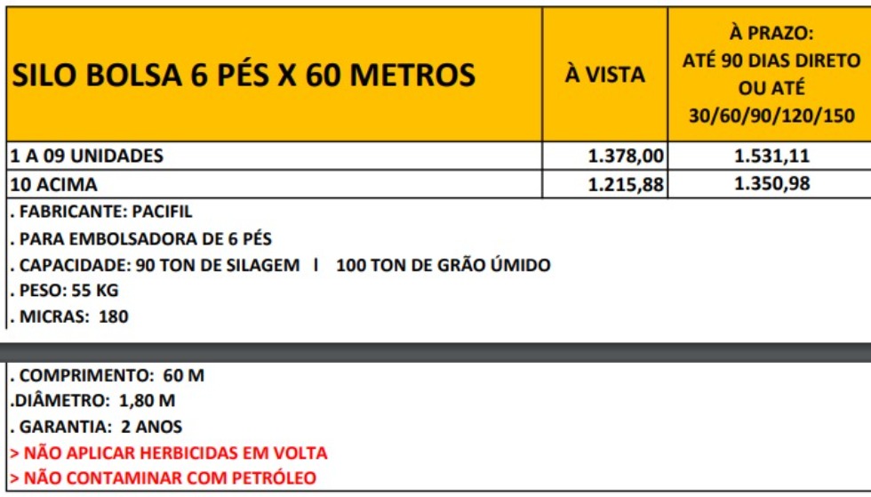 SILO BOLSA 6 PÉS X 60 METROS