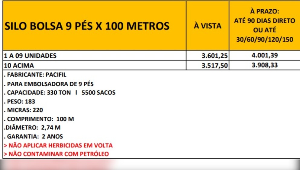 SILO BOLSA 9 PÉS X 100 METROS