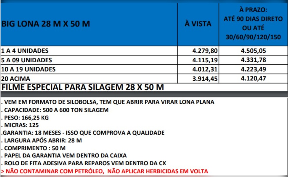 BIG LONA 28 M X 50 M
