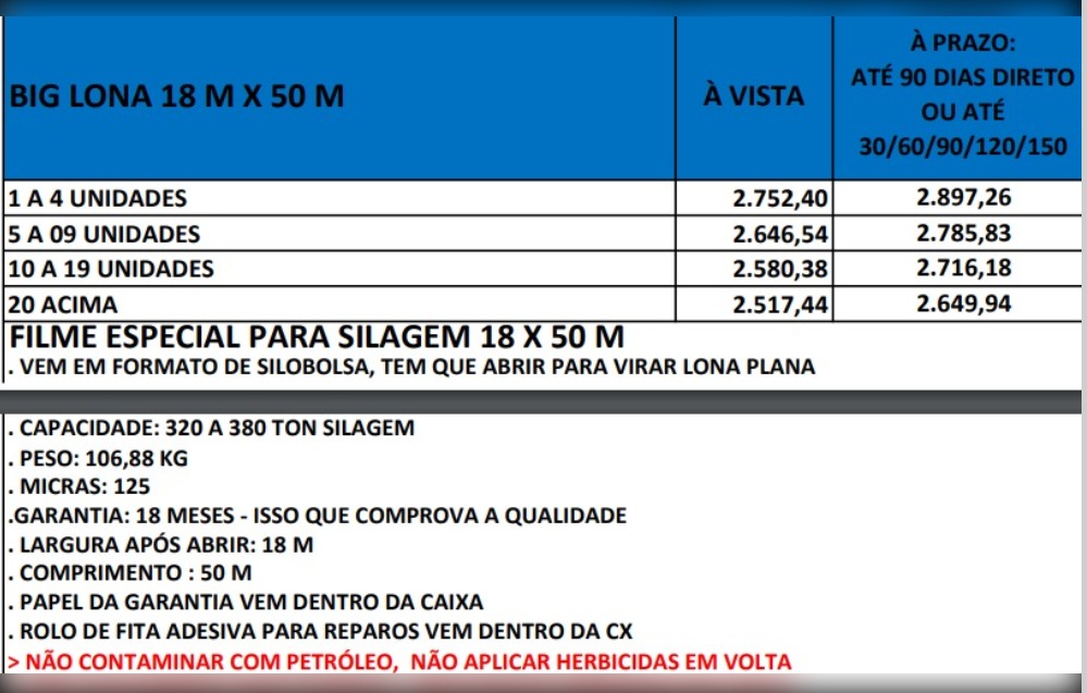 BIG LONA 18 M X 50 M