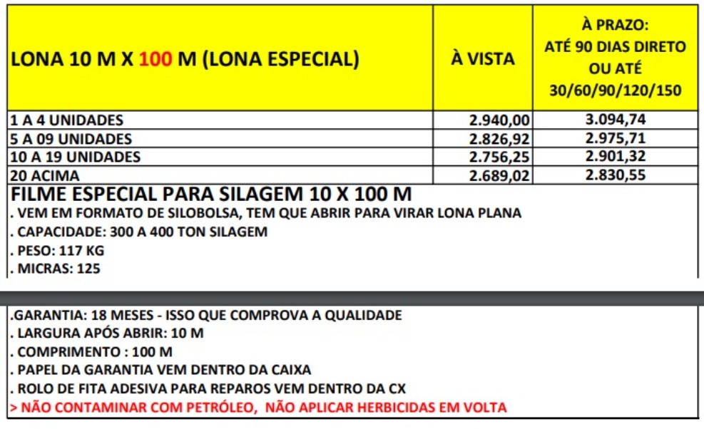 LONA 10 M X 100 M (LONA ESPECIAL)