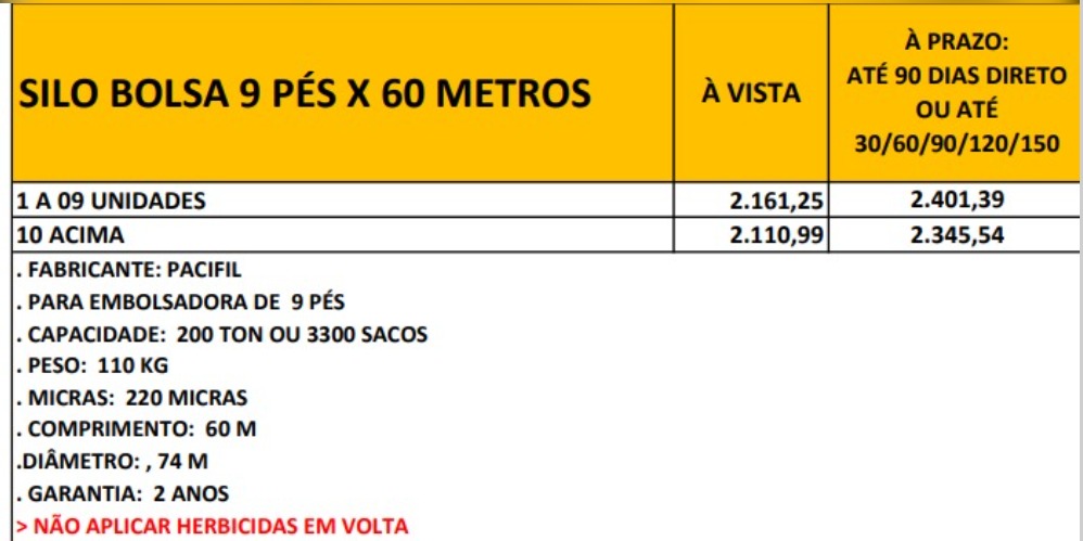 SILO BOLSA 9 PÉS X 60 METROS