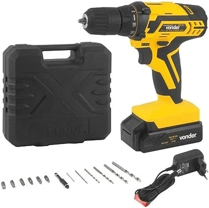 Parafusadeira/furadeira 3/8 Bateria 12v Pfv012 Bivolt C/18 Peças - Vonder