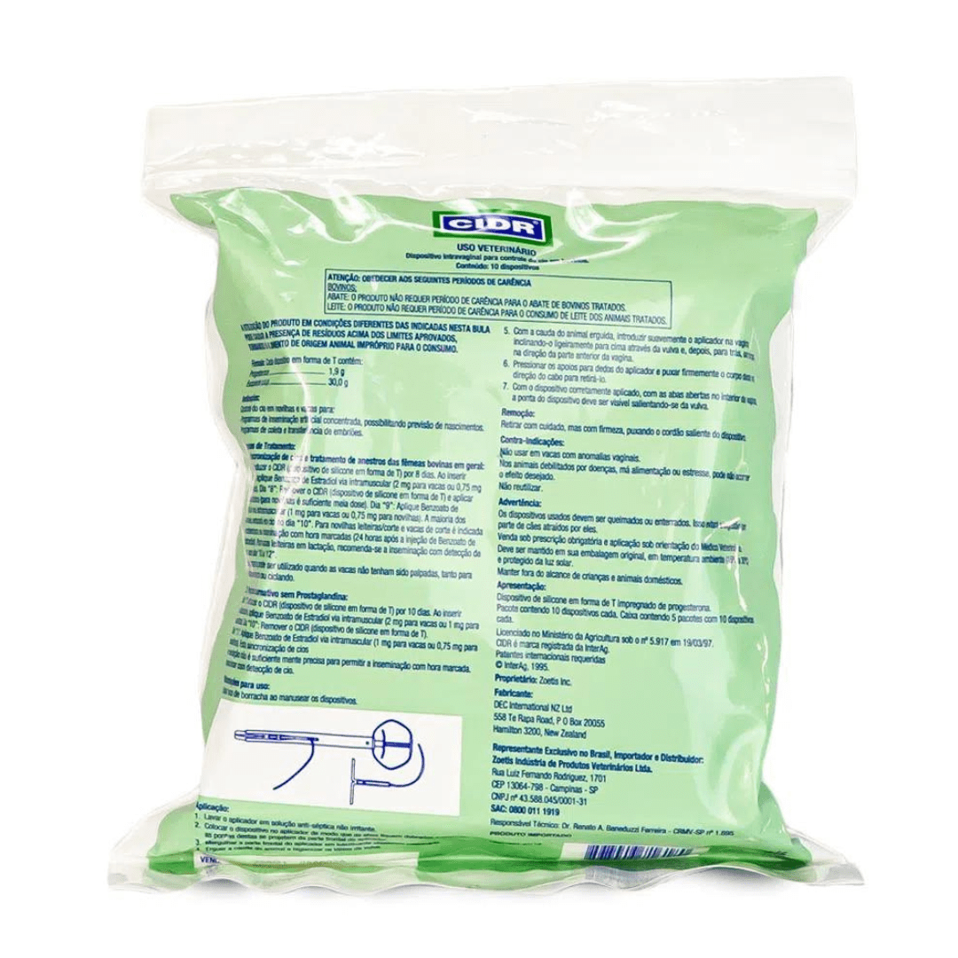 Cidr Dispositivo Intravaginal Progesterona 1,9g (10 Un) - Zoetis