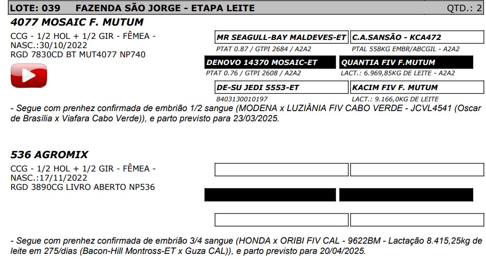 LOTE 39 - 4077 MOSAIC F. MUTUM - NP 740 / AGROMIX - NP 536