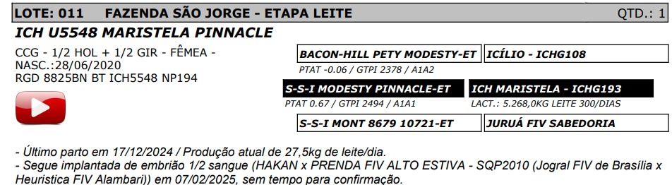 LOTE 11 - ICH U5548 MARISTELA PINNACLE - NP 194