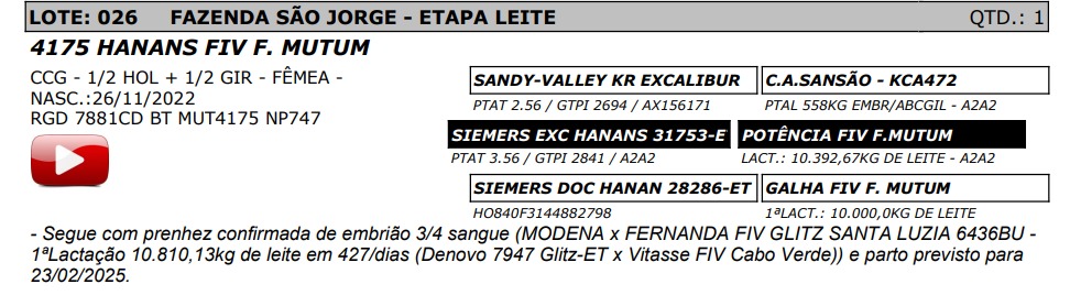 LOTE 26 - 4175 HANANS FIV F. MUTUM - NP 747