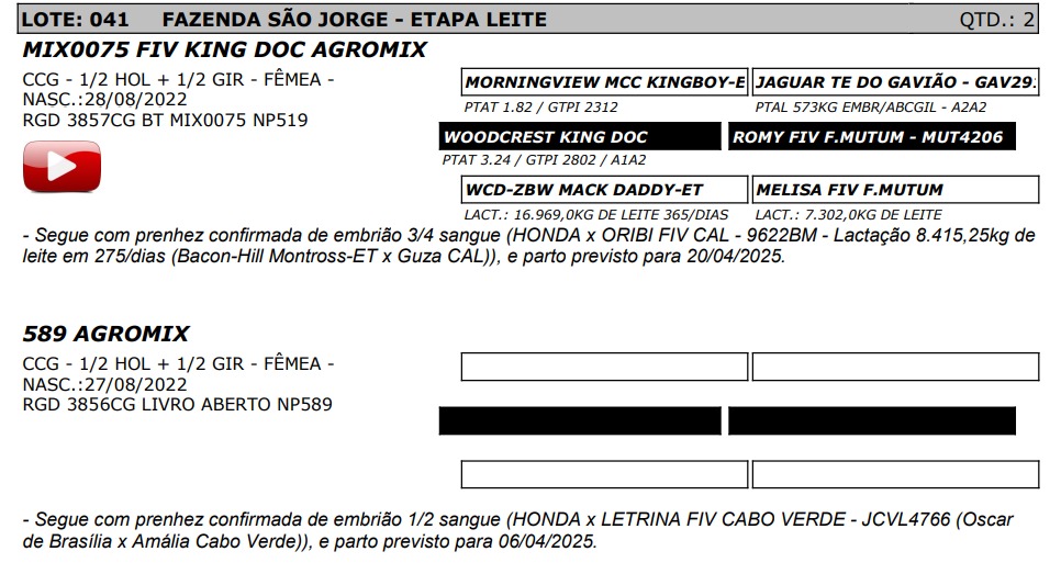 LOTE 41 - MIX0075 FIV KING DOC AGROMIX - NP 519 / AGROMIX - NP 589