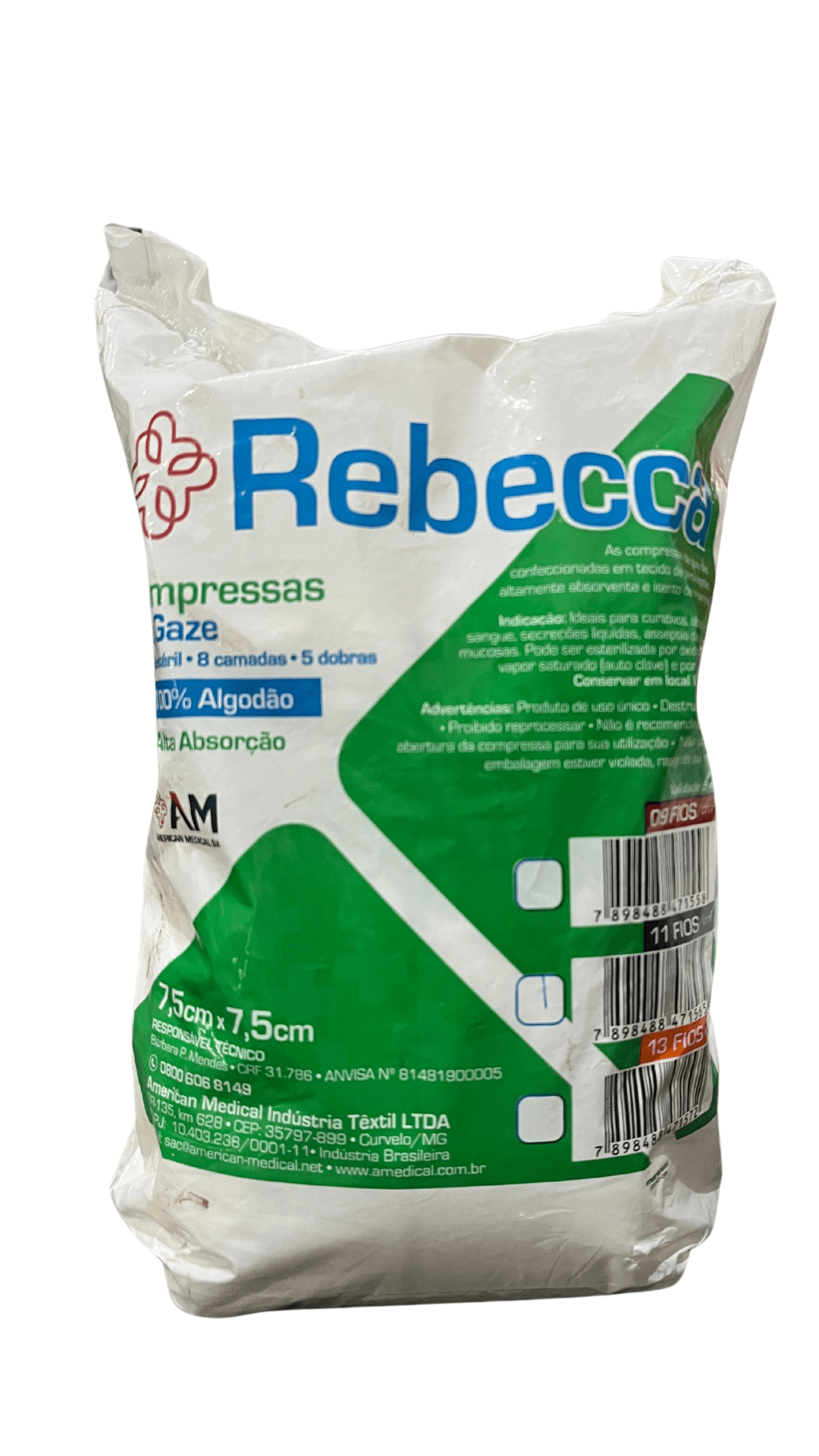 Gaze 11 Fios 7,5x7,5 100% Algodão 500un - Rebecca