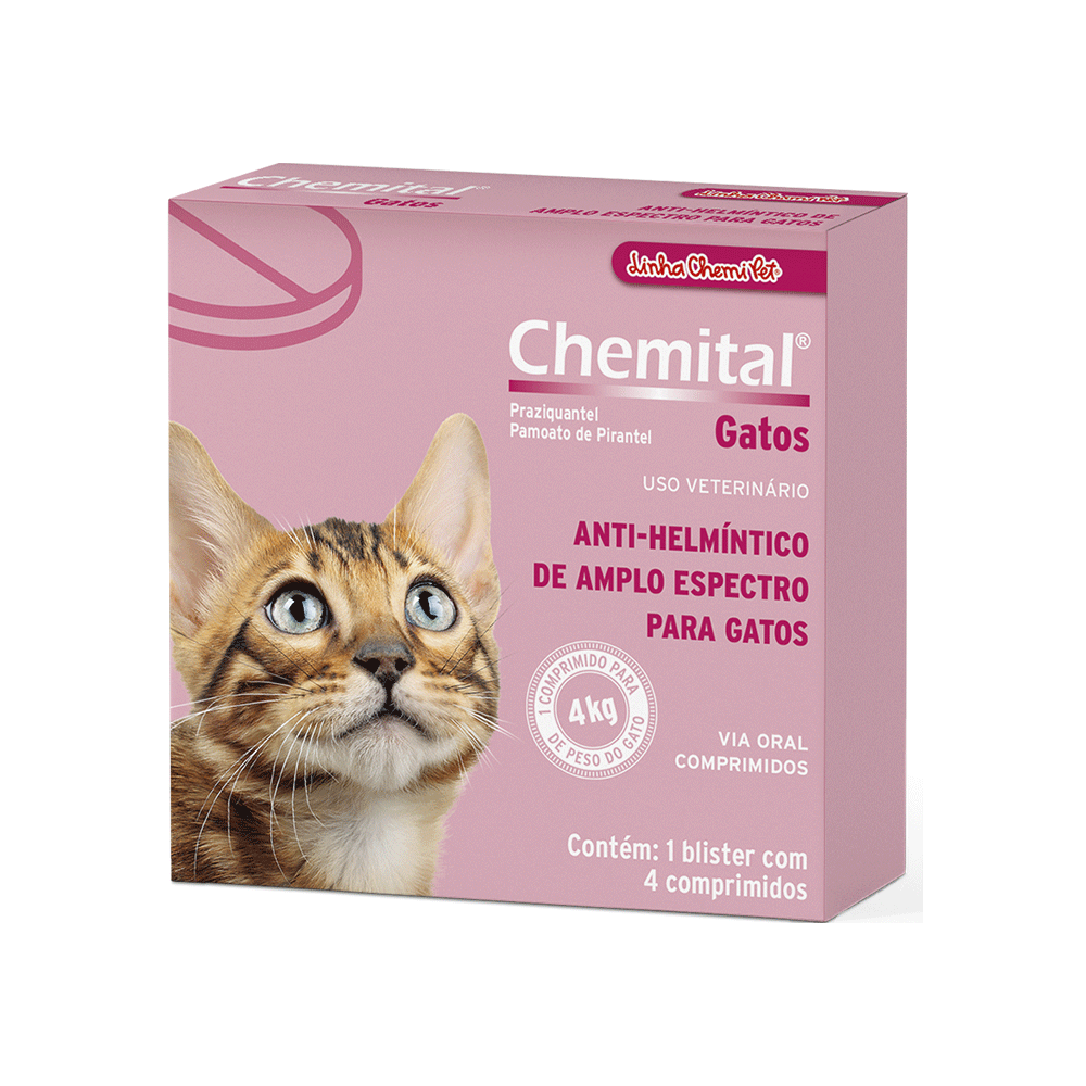 Chemital Vermífugo Gatos Comprimidos C/4 - Chemipet