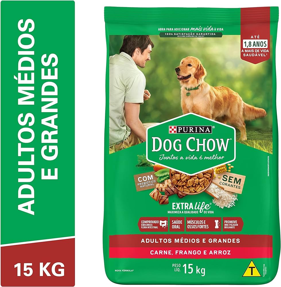Ração Adulto Raça Med/grande. Carne, Frando E Arroz 15kg - Dog Chow