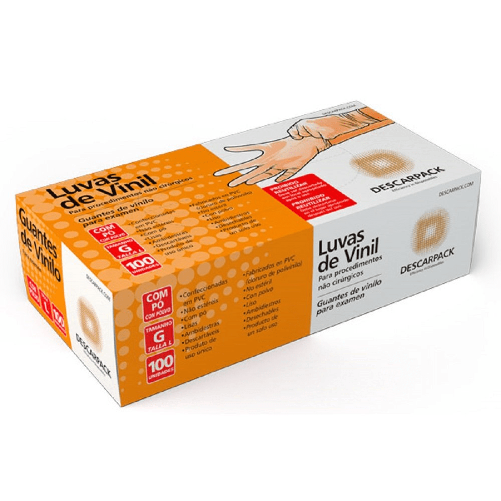 Luva Vinil Tam. G C/pó C/100 Un - Descarpack