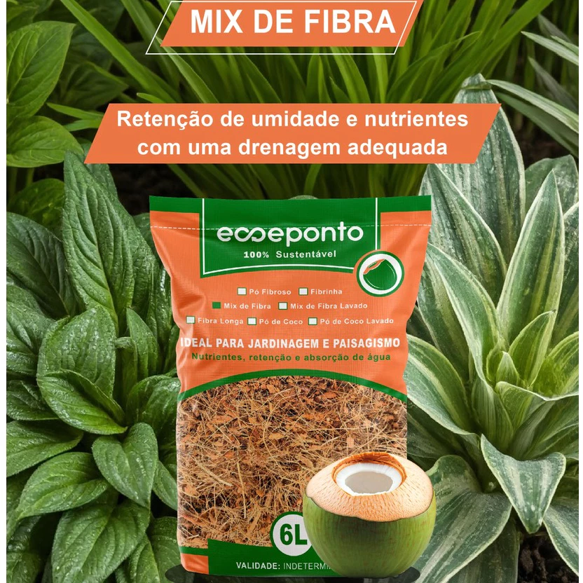 MIX DE FIBRA LAVADO - 6L - HORTAS E PLANTAS ORNAMENTAIS