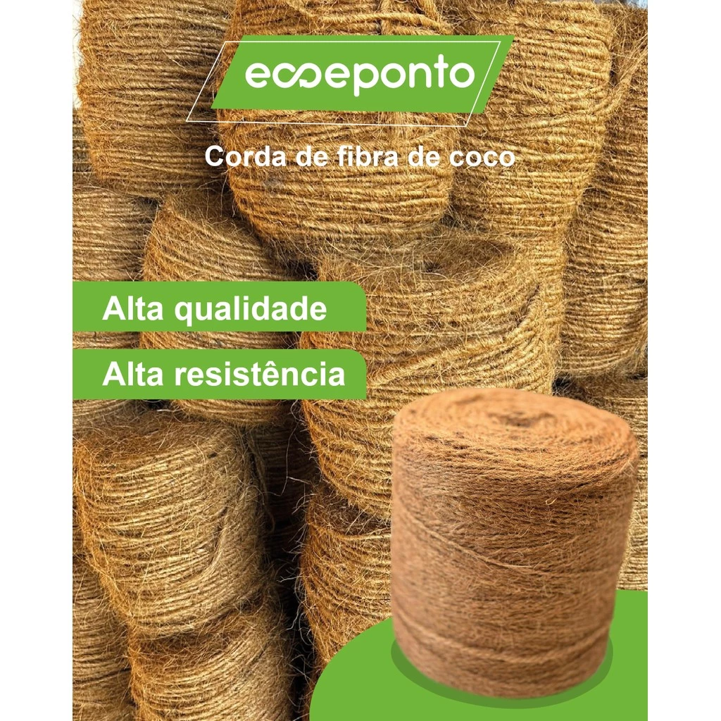 CORDÃO COCOFIBER PREMIUM DE FIBRA DE COCO - ALTA QUALIDADE E RESISTÊNCIA - ROLO 9,6 KG