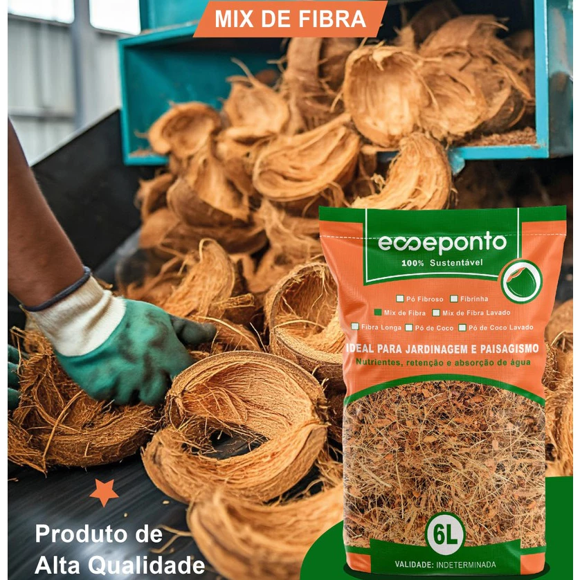 MIX DE FIBRA LAVADO - 6L - HORTAS E PLANTAS ORNAMENTAIS