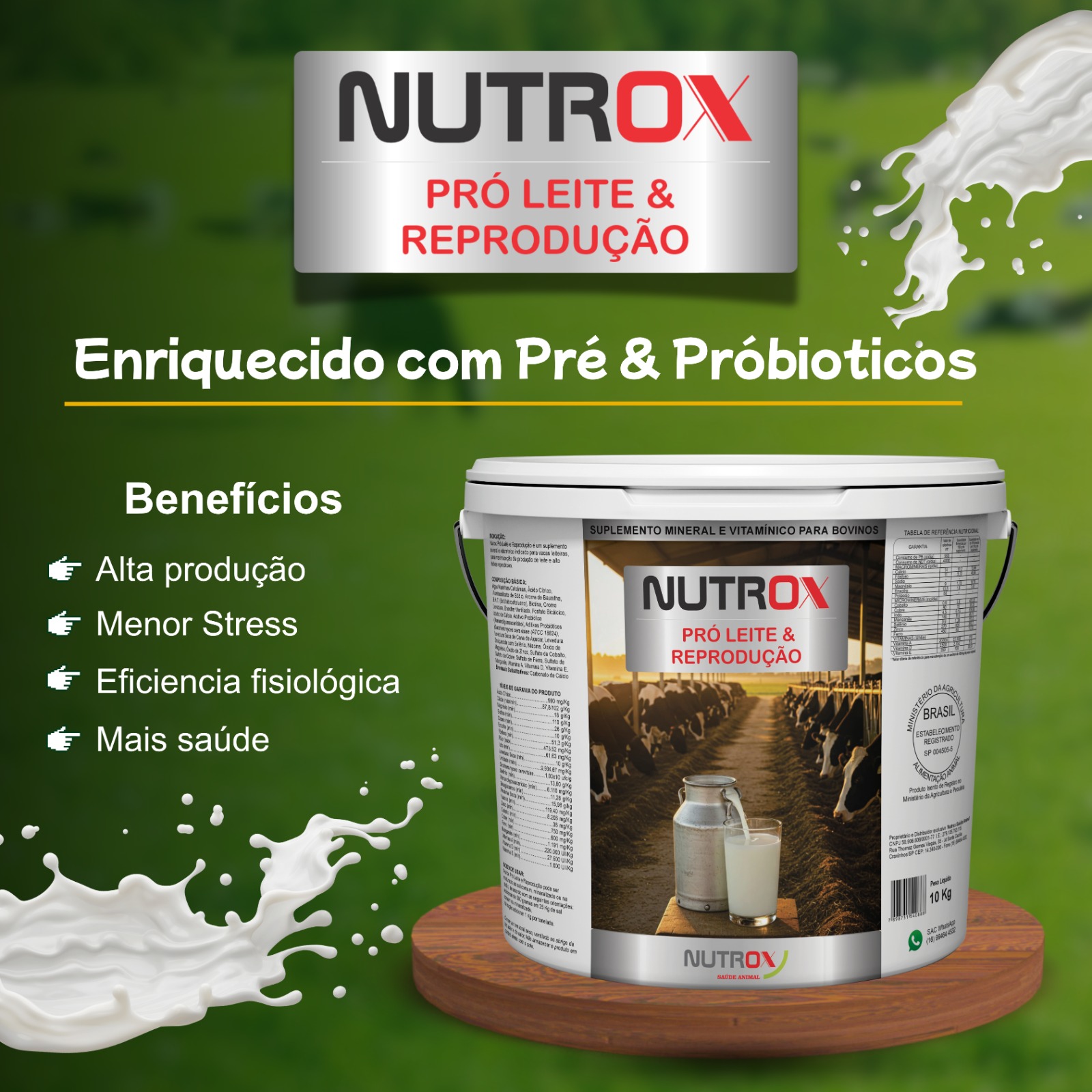 Suplemento Nutrox Pró Leite Reprodução para Gado Leiteiro