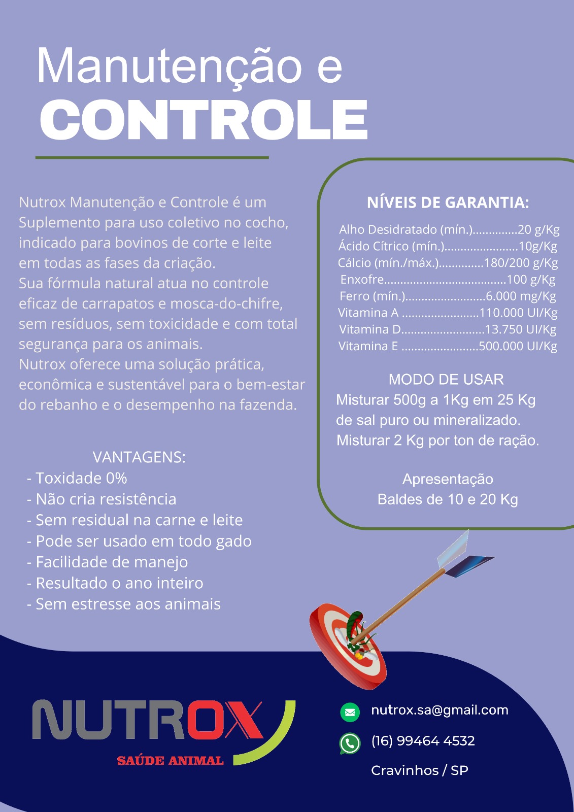 Suplemento Nutrox Manutenção e Controle para Bovinos
