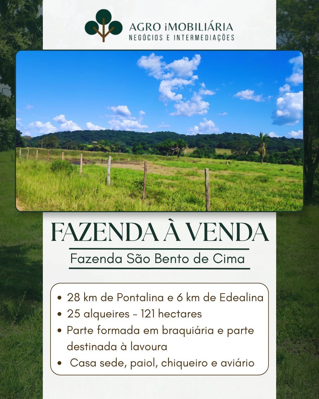 FAZENDA À VENDA EM PONTALINA - GO