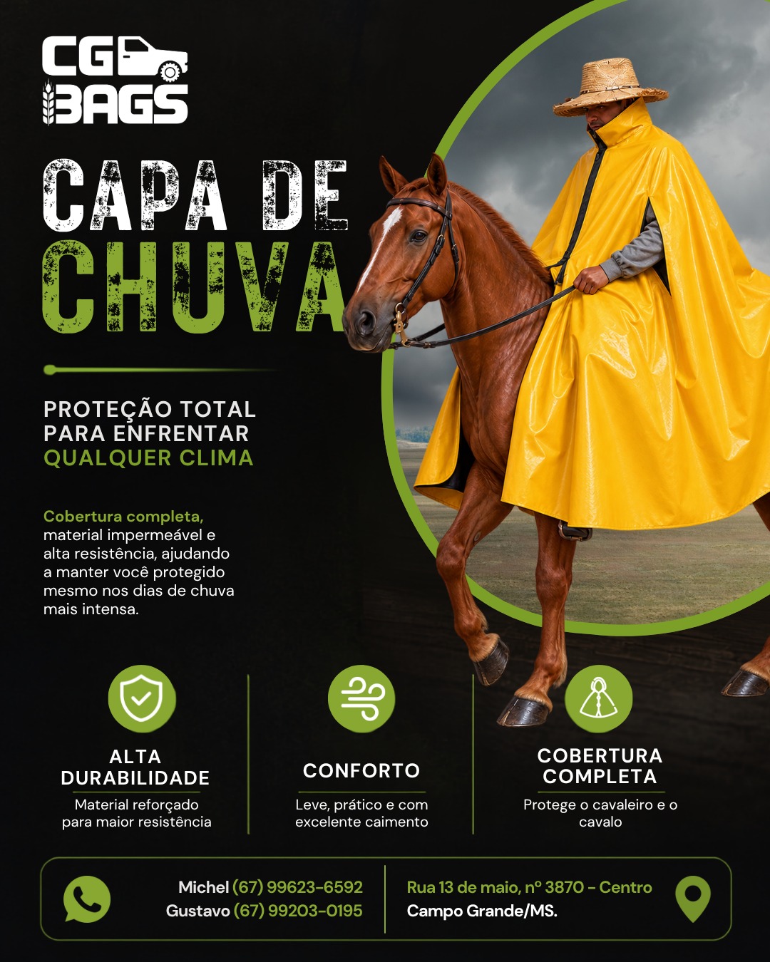 Capa de chuva para trabalho a cavalo